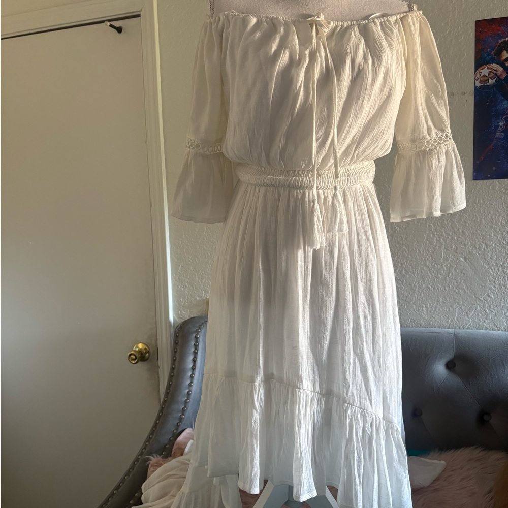 Miss Avenue Off-Shoulder Cream Mini Dress - Picture 1 of 7